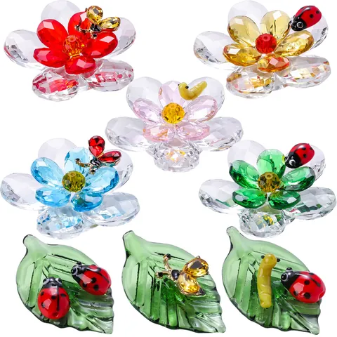 Luxury Cut Crystal Flower Animal Ornaments Mini Ladybug Bee Figurine Desktop Decor Home Garden Decorative Centerpiece