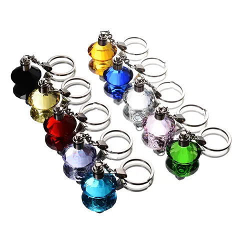 Llavero Creativo de Diamante de Cristal Blanco con Luz Led de Colores Llavero de Joyería de Vidrio Facetado Anillo de Metal