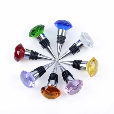 Crystal Diamond Wine Stopper Reusable Stainless Steel Bottle Plug Vacuum Sealer For Wedding Party Home Kitchen Bar Decor