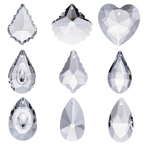 Faceted Crystal Glass Prism Suncatcher Pendants Clear Tear Drop Leaf Heart For Chandelier Lighting Accessories DIY Jewelry Hanging Decor