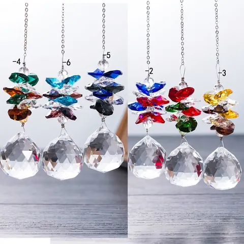 European Style Crystal Suncatcher Pendant K9 Glass Prism Faceted Ball Bead Chain Hanging Ornament For Christmas Home Window Decor