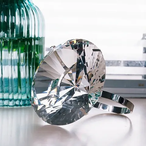 Giant Multifaceted Crystal Diamond Paperweight With Ring Base Large Glass Diamond Ornament For Wedding Proposal Home Office Table Decor Gift