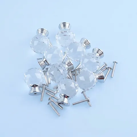 Transparenter Facettierter Kristallkugel Schubladengriff Mit Silberner Zinklegierung Basis Möbel Schrankknauf Für Haus Dekoration Moderne Hardware
