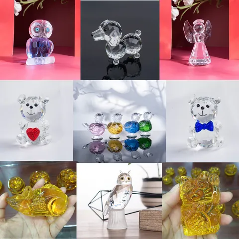 Crystal Animal Figurines Multi-Faceted K9 Glass Ornaments Bear Dog Owl Angel Bird Elephant Santa Claus Miniature Desk Decor Gift
