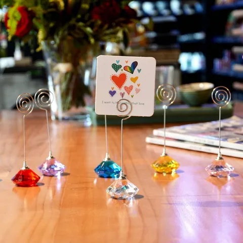 Modern K9 Crystal Diamond Base Memo Clip Heart Shape Note Holder Stainless Steel Office Desk Ornament Photo Display Stand Wedding Place Card Clip
