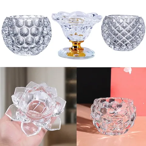 Moderner Transparenter Weißer Kristall Lotus Kerzenhalter Rundes Dekoratives Gefäß Schmuck Aufbewahrungsbox Hohl Geschnitten Home Dekoration
