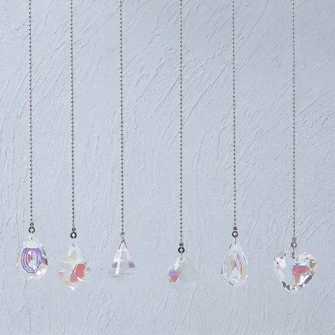 AB Iridescent Crystal Pendant Pull Chain With 50cm Silver Metal Bead Chain For Ceiling Fan Light Lamp DIY Home Decor Ornament