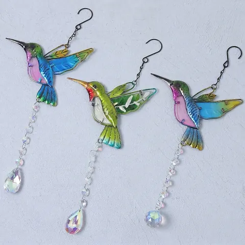 Crystal Hummingbird Dragonfly Garden Suncatcher Metal Frame Ornament Hanging Pendant For Window Outdoor Garden Decor Gift