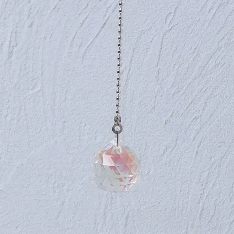 AB Iridescent Crystal Pendant Pull Chain With 50cm Silver Metal Bead Chain For Ceiling Fan Light Lamp DIY Home Decor Ornament