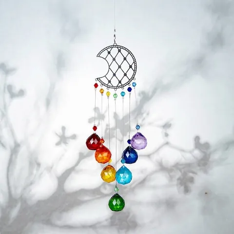 Acchiappasole in Cristallo Vintage Prisma Arcobaleno Ornamento Pendente Luna in Lega Cava Albero della Vita Decorazione per Finestra Ciondolo Sfera Vetro