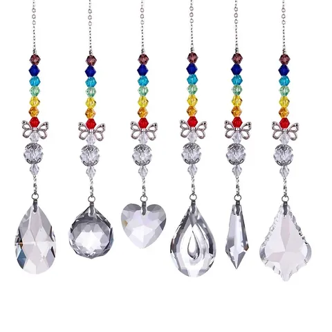 Butterfly Crystal Suncatcher Hanging Ornament Prism Pendant For Window Home Decor Faceted Glass Ball Rainbow Maker Heart