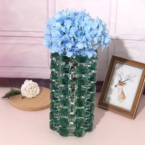 Nordic Minimalist Electroplated White Crystal Splicing Vase Modern Geometric Cylindrical Flower Holder Home Office Decor