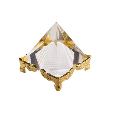 Ornement de Pyramide en Cristal K9 Clair Solide Avec Gravure Intérieure en Or Presse-papiers Géométrique pour Décoration de Bureau Maison
