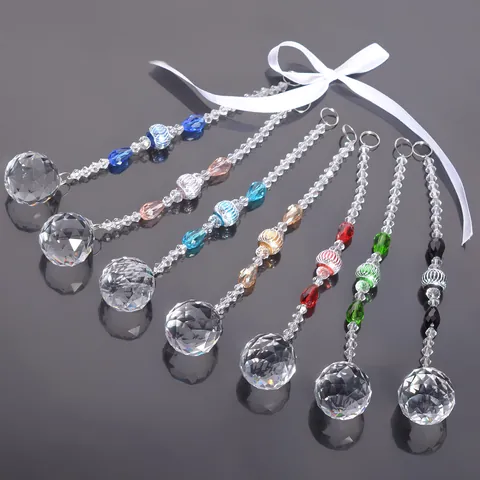 Artificial Crystal Prism Suncatcher Ball Pendant Faceted Beads Chain Decorative Ornament For Window Garden Home Wedding Party Lighting DIY