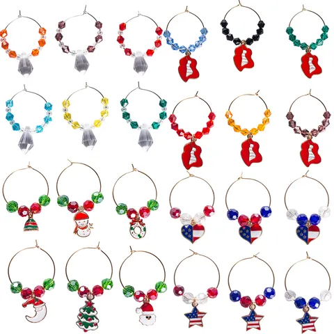 Kristall Legierung Weihnachten Weinglas Anhänger Getränkemarker Set Für Party Dekorationen Weihnachtsmann Schneemann Weinglas Markierer