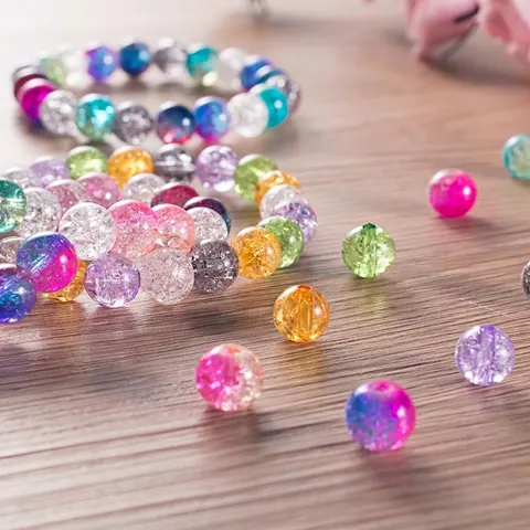 8mm Eisriss Glasperlen Rund Kristall Zwischenperlen Für DIY Schmuckherstellung Armband Halskette Vorhang Handwerk Zubehör