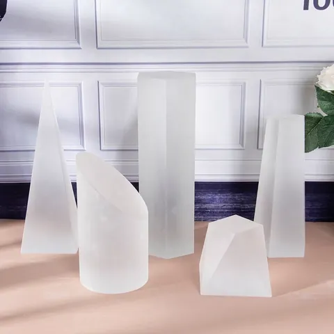 Nordic Minimalist Frosted K9 Crystal Geometric Ornament Pyramid Hexagonal Pillar Cube Sculpture Home Desk Decoration Aesthetic Photography Prop