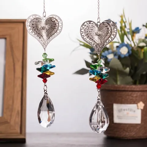 Crystal Metal Angel Butterfly Heart Suncatcher Pendant Rainbow Maker Hanging Ornament For Window Home Garden Decor Prism Decoration