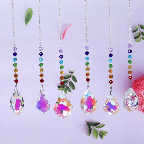 Crystal Sun Catcher Rainbow Maker Chakra Beads Window Hanging Ornament AB Coating Prism Pendant Home Garden Decor