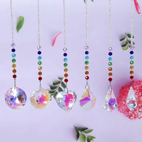 Crystal Sun Catcher Rainbow Maker Chakra Beads Window Hanging Ornament AB Coating Prism Pendant Home Garden Decor