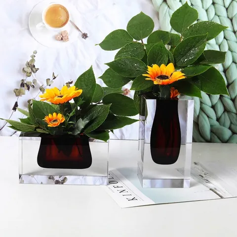 Nordisch Minimalistische Rechteckige Künstliche Kristall Glas Vase Mit Farbigem Kern Zweifarbige Blumenvase Moderne Kunst Haus Deko