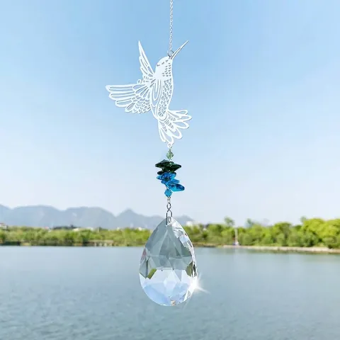 Kristall Sonnenfänger Bergkristall Hängender Anhänger Garten Dekoration Kolibri Rose Mond Weihnachtsbaum Metall Windspiel Haus Hof Deko