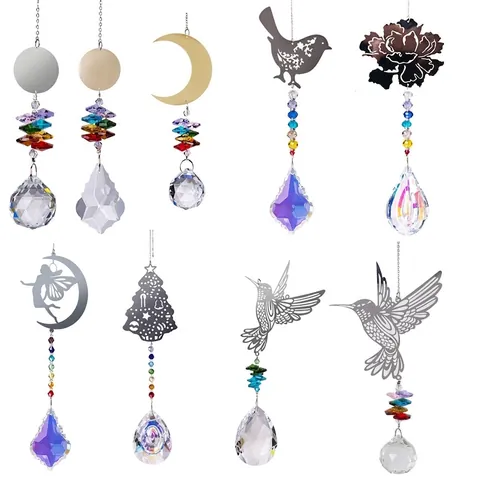 Kristall Sonnenfänger Bergkristall Hängender Anhänger Garten Dekoration Kolibri Rose Mond Weihnachtsbaum Metall Windspiel Haus Hof Deko