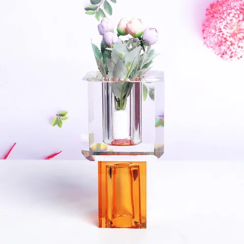 Nordische Geometrische Kristall Quadrat Vase Moderner Minimalistischer Transparenter Glas Blumentopf Tischdeko Kunst Vase