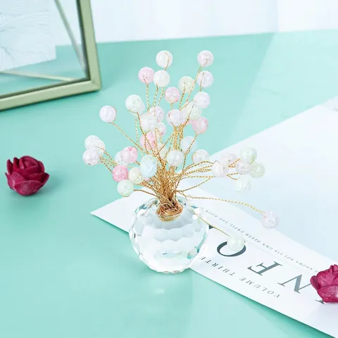 Figura de Flor de Cristal Hecha a Mano Base de Manzana Facetada Cuentas de Vidrio de Colores Alambre de Cobre Adorno Hogar Regalo