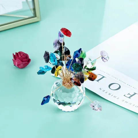 Figura de Flor de Cristal Hecha a Mano Base de Manzana Facetada Cuentas de Vidrio de Colores Alambre de Cobre Adorno Hogar Regalo