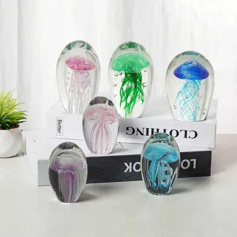 Ornement de Méduse Simulée en Cristal Fait Main Sculpture d'Animal Marin en Verre Transparent pour Décoration de Salon Bureau Maison
