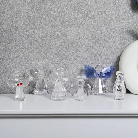 Elegante Statuetta di Angelo in Cristallo Bianco Sfaccettato Decorazione da Tavola Moderna Angelo Champagne Blu Regalo Casa