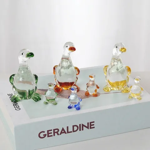 Modern Crystal Duck Figurines Cartoon Animal Crystal Glass Ornaments Mother And Child Duck Desktop Home Decor Statues