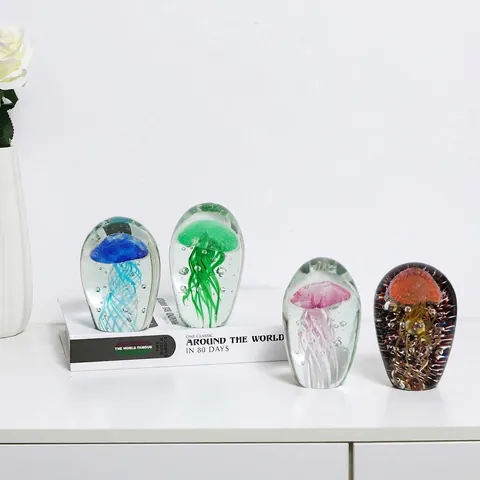 Ornement de Méduse Simulée en Cristal Fait Main Sculpture d'Animal Marin en Verre Transparent pour Décoration de Salon Bureau Maison