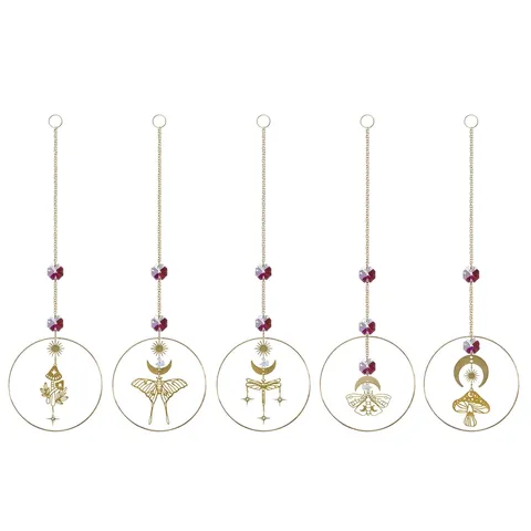 Gold White Crystal Suncatcher Mushroom Butterfly Dragonfly Moon Star Metal Hanging Decor Garden Window Home Bohemian Sun Catcher