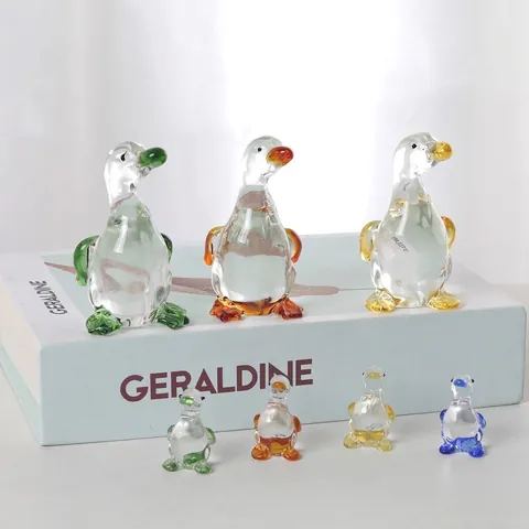 Modern Crystal Duck Figurines Cartoon Animal Crystal Glass Ornaments Mother And Child Duck Desktop Home Decor Statues