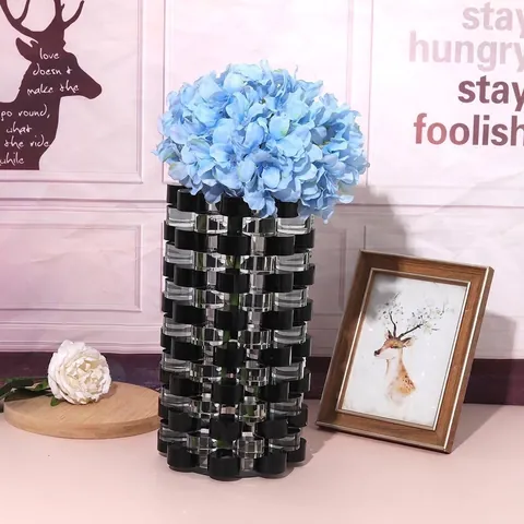 Nordic Minimalist Electroplated White Crystal Splicing Vase Modern Geometric Cylindrical Flower Holder Home Office Decor