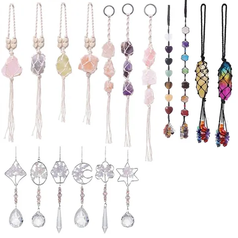 Adorno Colgante para Coche de Piedra de Cristal Natural Bohemio Hecho a Mano en Macramé Chakra Colgante de Piedra Preciosa Decoración de Pared