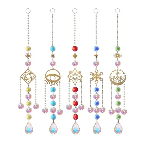Crystal Suncatcher Hanging Ornament Gold Metal Alloy Snowflake Evil Eye Pattern Home Garden Window Decorative Light Catcher