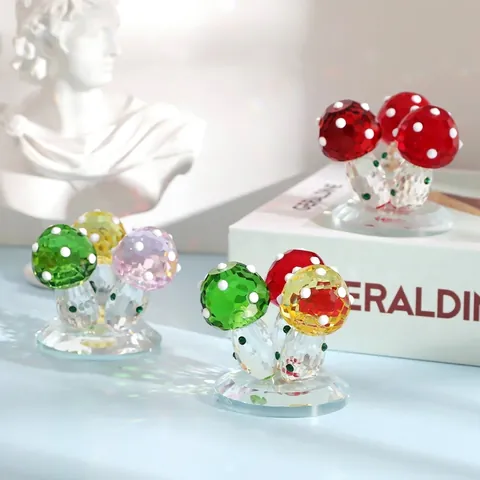 Ornements de Champignons en Cristal Artificiel Coupe Multifacette Pois Décor Strass Statuette Décoration de Bureau