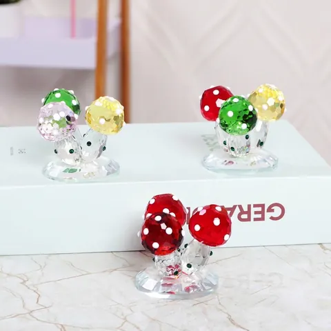 Ornements de Champignons en Cristal Artificiel Coupe Multifacette Pois Décor Strass Statuette Décoration de Bureau