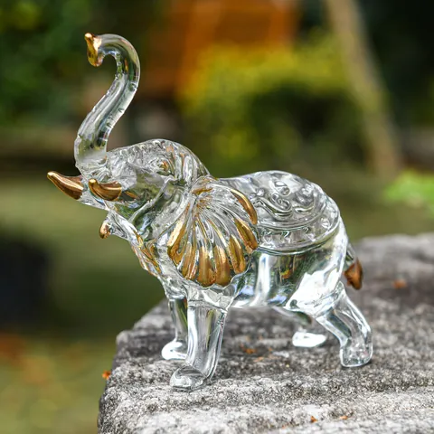 Modern Light Luxury White Crystal Animal Ornament Gilt Elephant Lion Rhino Frog Desktop Decorative Craft Home Decor