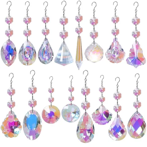 Kristall Sonnenfänger AB Farbe Prisma Hängender Anhänger Mit Metallhaken Facettiertes Glas Ornament Für Garten Fenster Haus Dekoration
