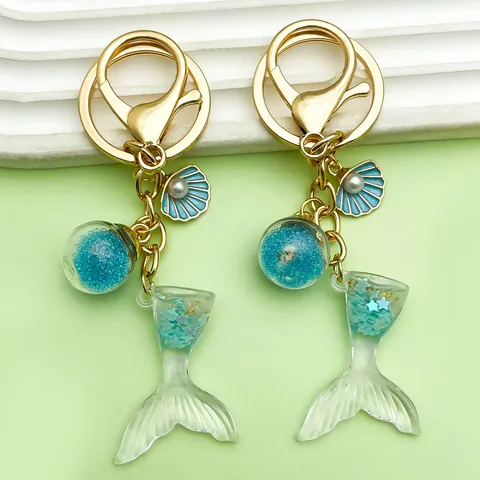 Oceaan Thema Zeemeermin Staart Zeester Schelp Legering Sleutelhanger Hars Kunstparel Hanger Emaille Zeedier Tas Charm Voor Vrouwen