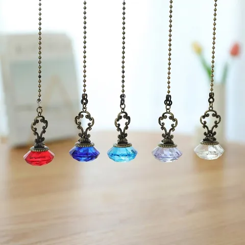 Crystal Diamond Pendant Pull Chain Bronze Metal Ball Chain Lamp Switch Ornament Retro Home Decor Ceiling Fan Accessory