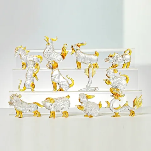 Figurine in Cristallo dello Zodiaco Cinese Ornamenti Animali in Vetro Filato d'Oro per la Casa Soggiorno Ufficio Decorazione