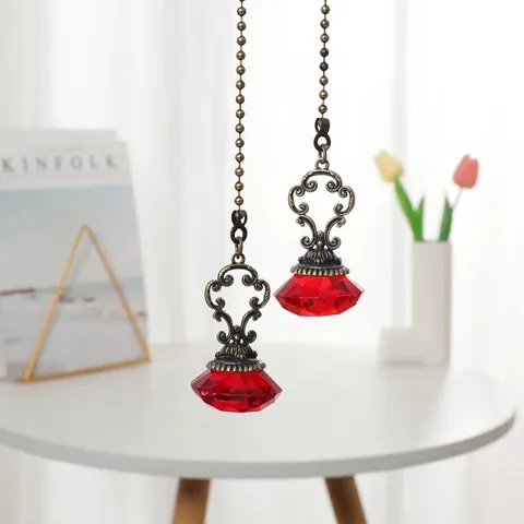 Crystal Diamond Pendant Pull Chain Bronze Metal Ball Chain Lamp Switch Ornament Retro Home Decor Ceiling Fan Accessory