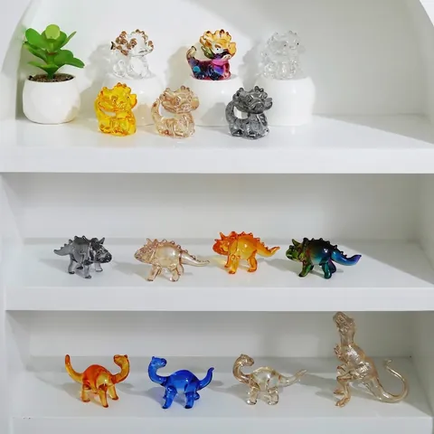 Cartoon Animal Crystal Dragon Pixiu Ornament Gilded Multicolor Dinosaur Mini Figurine Desktop Decoration Home Office Decor Gift