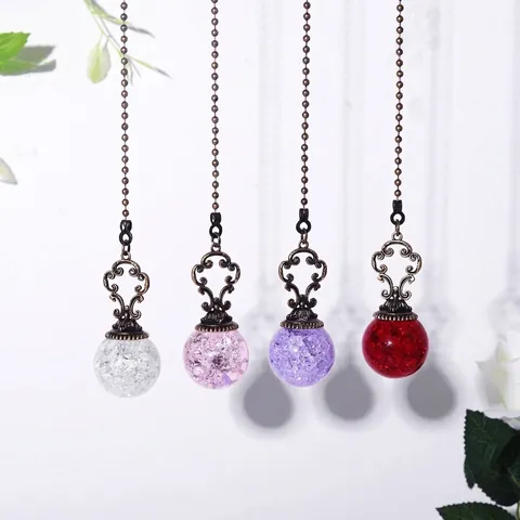 Retro Antique Bronze Ceiling Fan Pull Chain Extension Crystal Ice Crack Ball Pendant Light Lamp Switch Decor Accessories