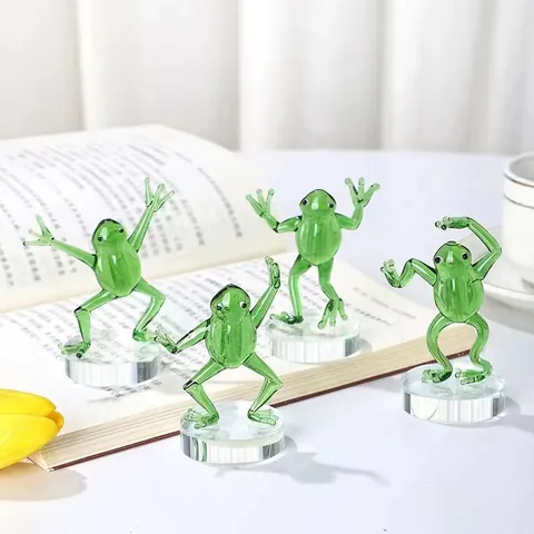 Crystal Kung Fu Frog Figurine Cute Cartoon Green Frog Desktop Ornament Creative Animal Statue Home Decor Gift